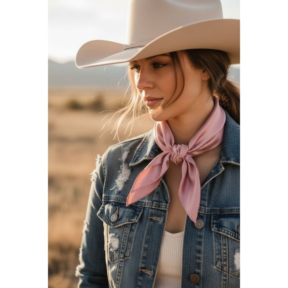 Dusty Rose Wild Rag Scarf 35x35 Satin Western Cowgirl Bandana - Picture 2 of 8